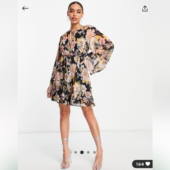 ASOS Design Keyhole Front Belted Mini Slater Dress in Retro Floral Print - Picture 2 of 6